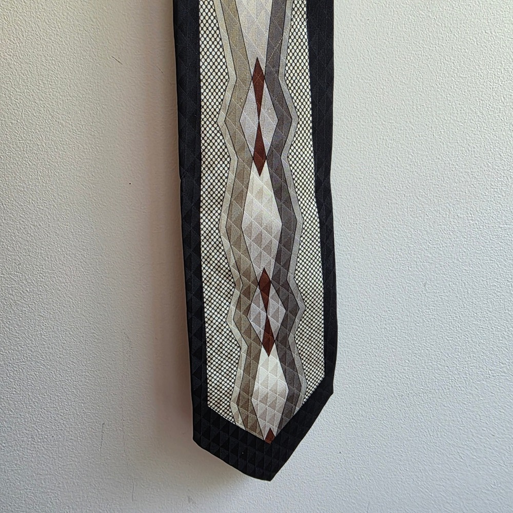 Enrico Capucci Silk Tie Vintage Art Deco Geometric Black Silver Burgundy Mens
